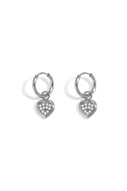 Strass hartjes oorbellen zilver