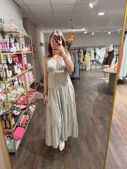 Taupe maxi jurk met verstelbare bandjes