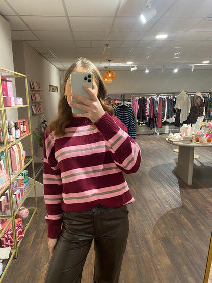 Trendy knit dames – burgundy en roze