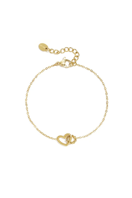 Verbonden hart bedel armband goud