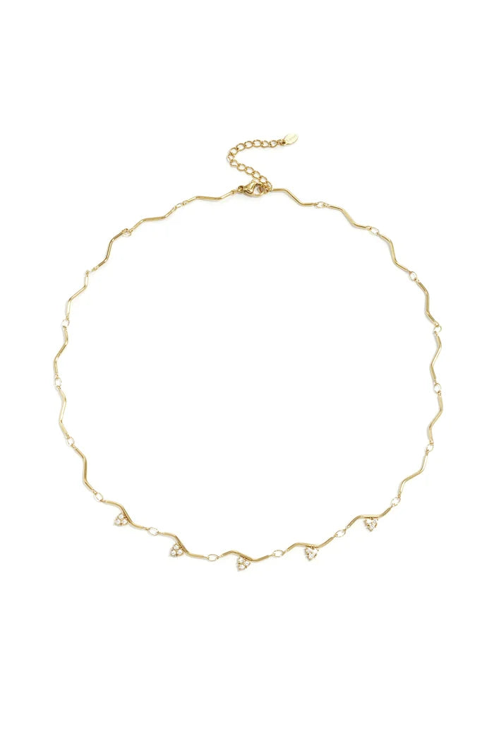 Zigzag patroon en steentjes ketting goud
