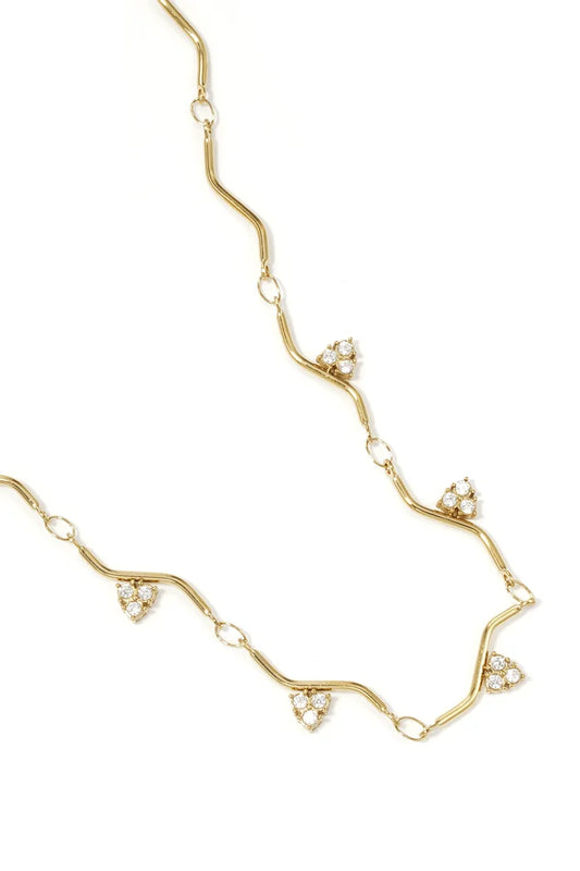 Zigzag patroon en steentjes ketting goud