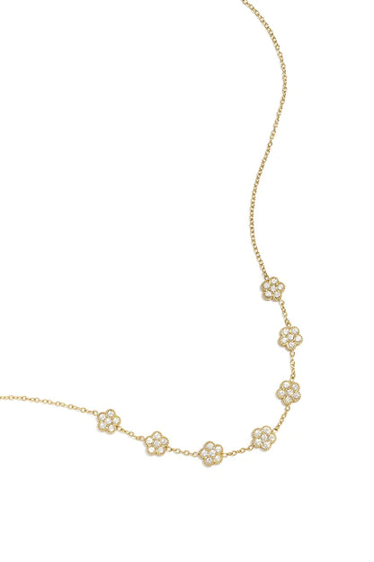 Zirkonia belegde bloemen ketting goud