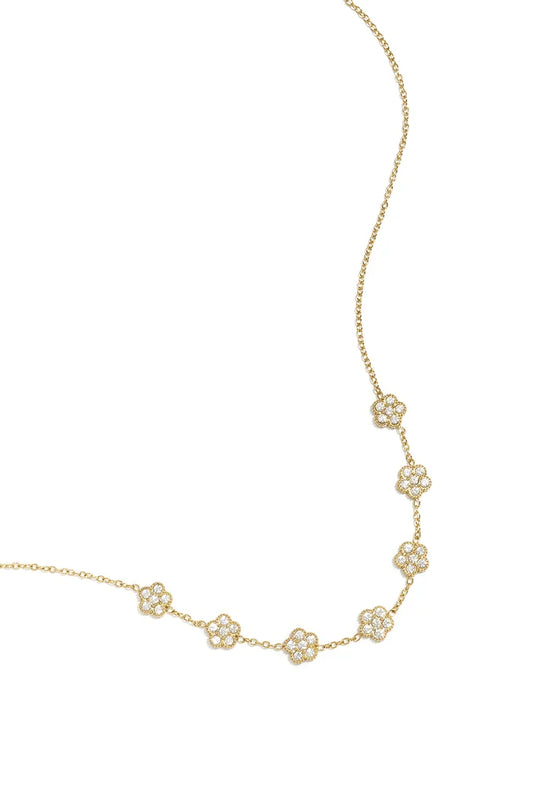 Zirkonia belegde bloemen ketting goud