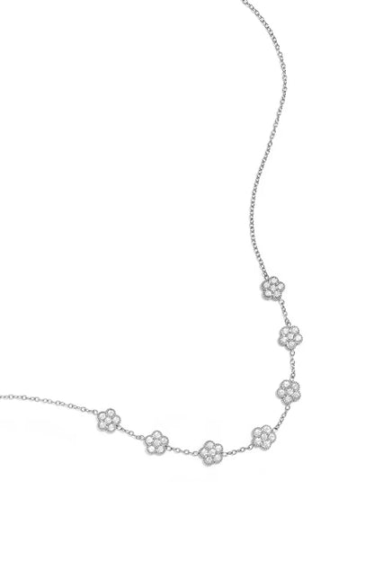 Zirkonia belegde bloemen ketting zilver