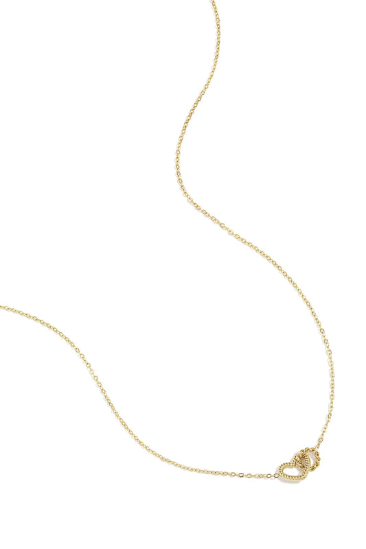 Verbonden hart bedel ketting goud