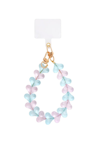 Telefoonkoord hartjes roze blauw transparant