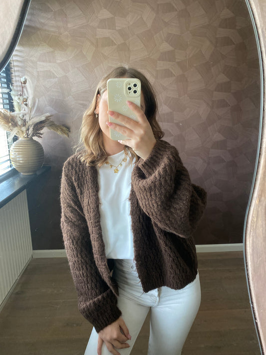 Vest in bruin met ballonmouwen, trendy najaarslook