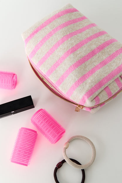 Makeup tas gestreept rozerood