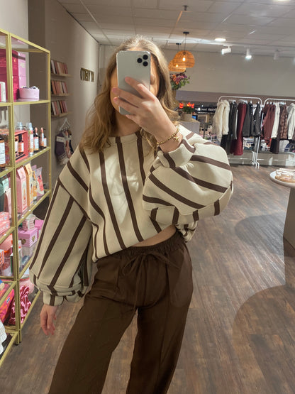 Trui met ballonmouwen en comfortabele pasvorm, beige en cosy.