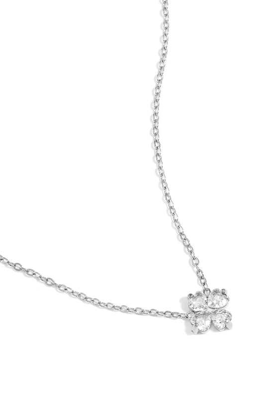 Strass klavertje ketting zilver