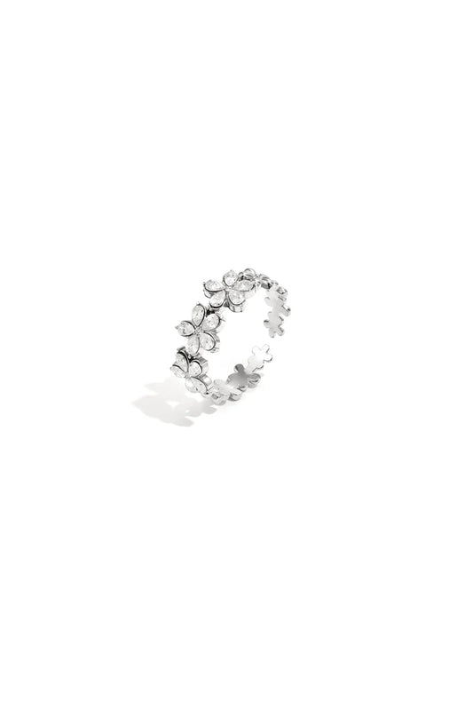 Bloemen met steentjes ring zilver