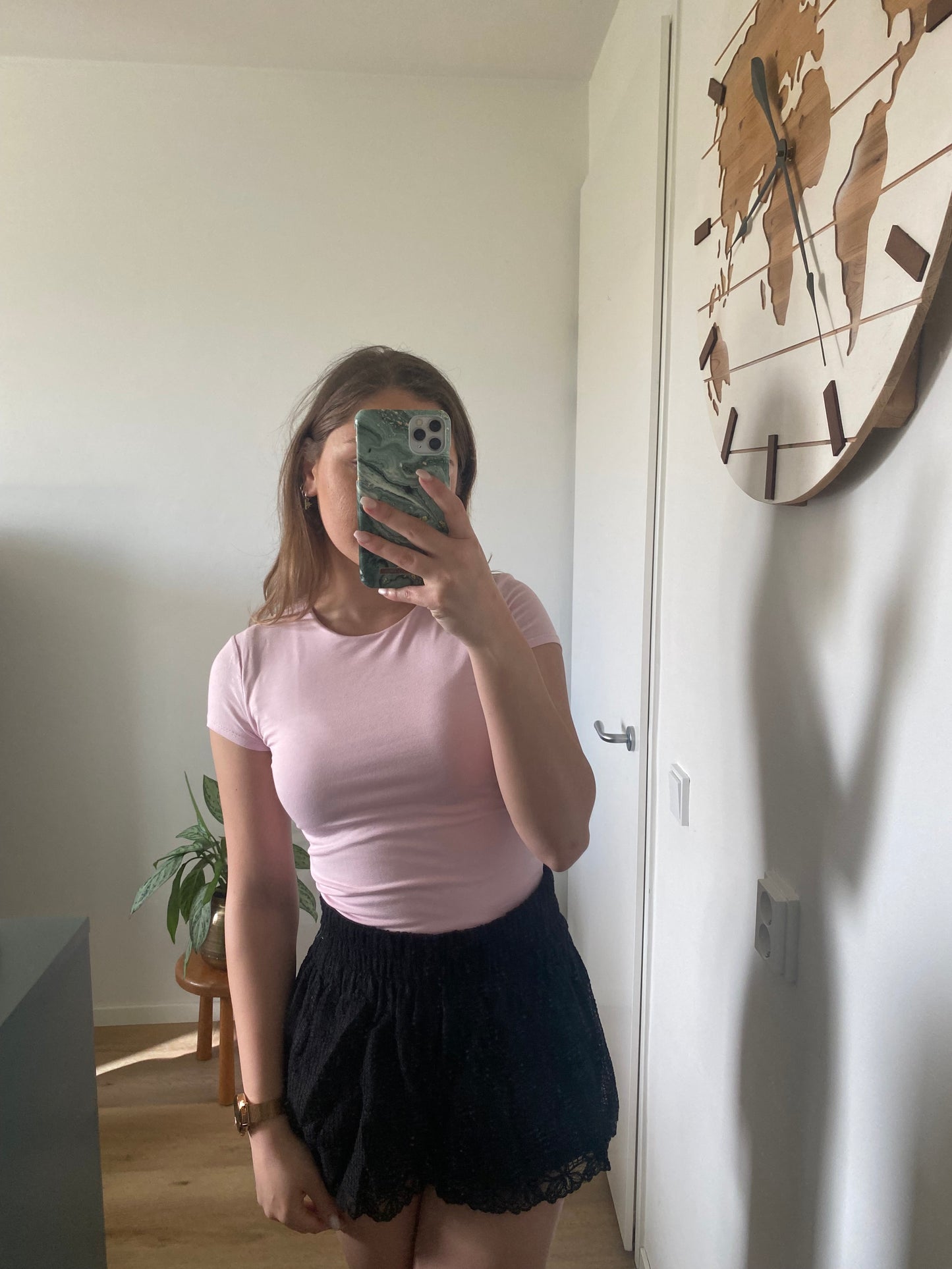 Basic aansluitend shirt met stretch en dubbelvoering