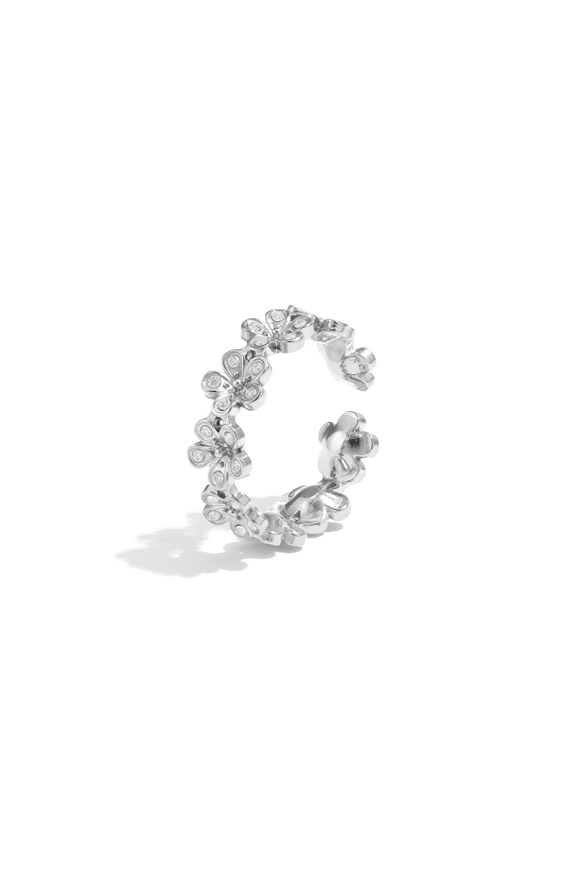 Strass bloemen ring zilver