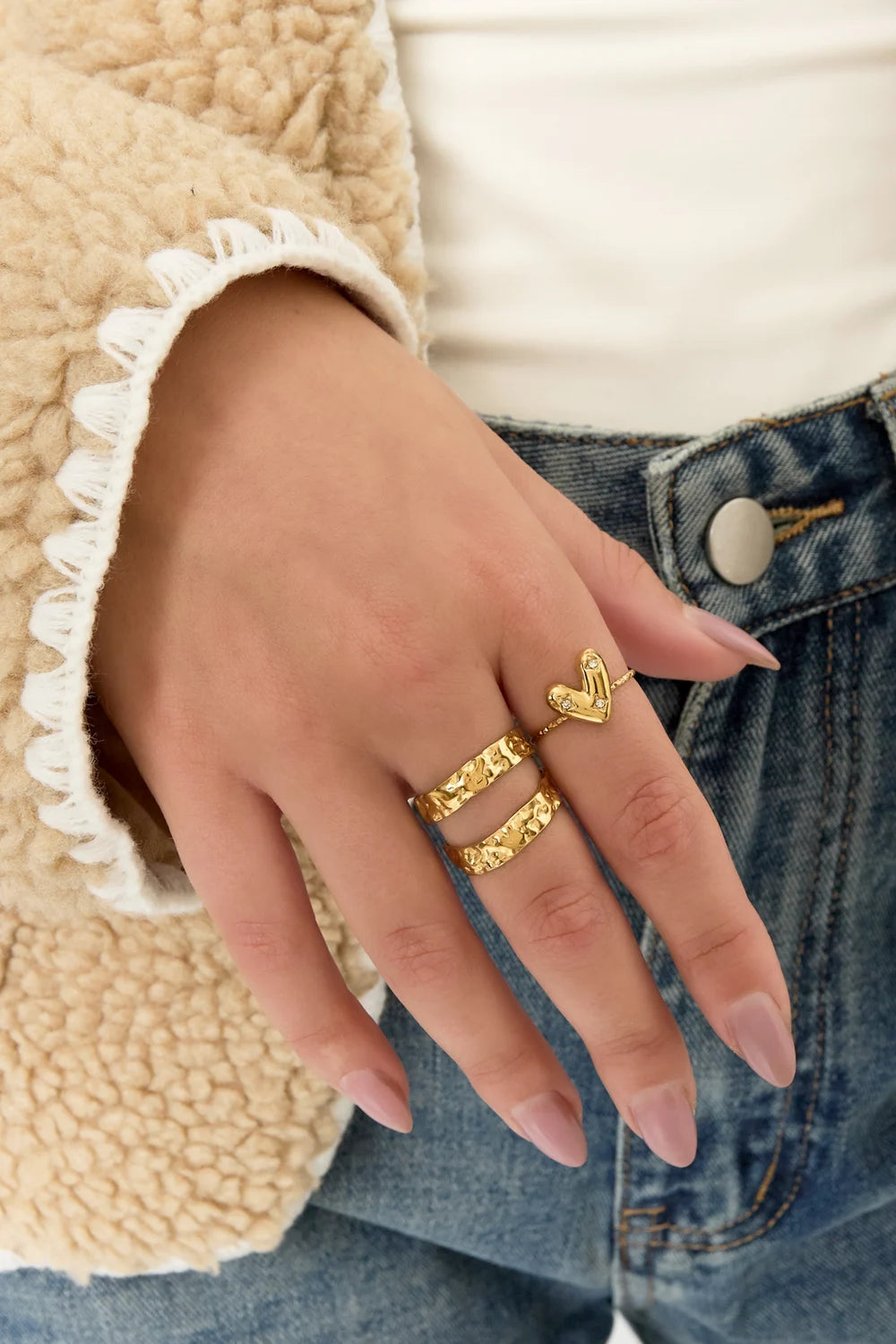 Hart met steentjes ring goud