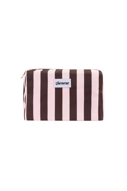Makeup tas grote streep bruin/roze