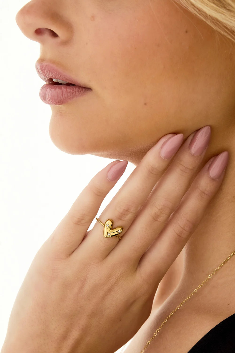 Hart met steentjes ring goud