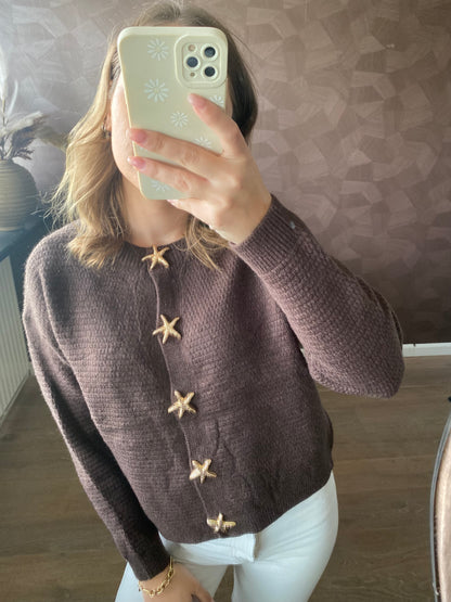 Zacht knit vest met gouden zeesterren als knoopjes