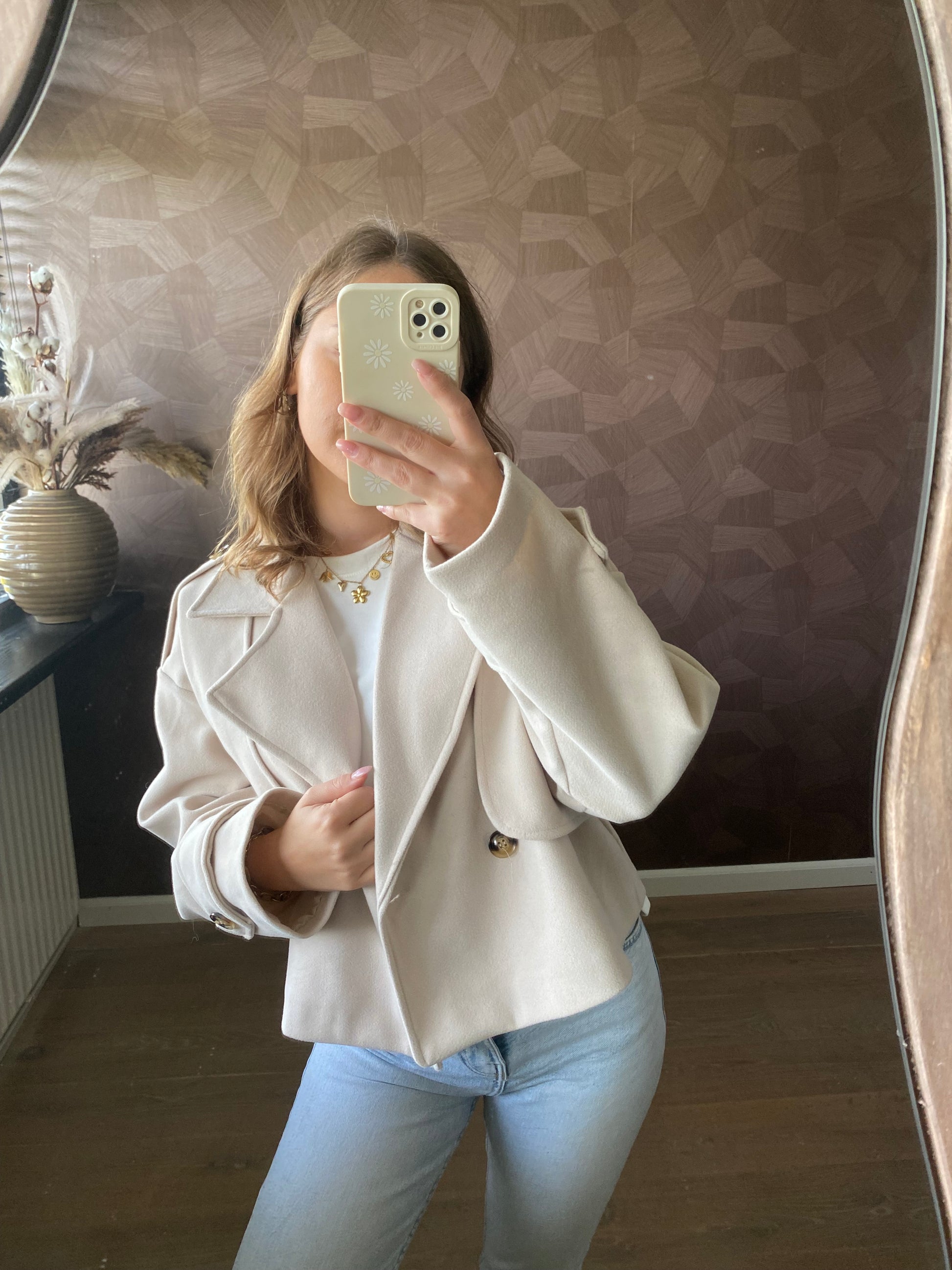 Klassieke trenchcoat in cropped model, beige met double-breasted knopen