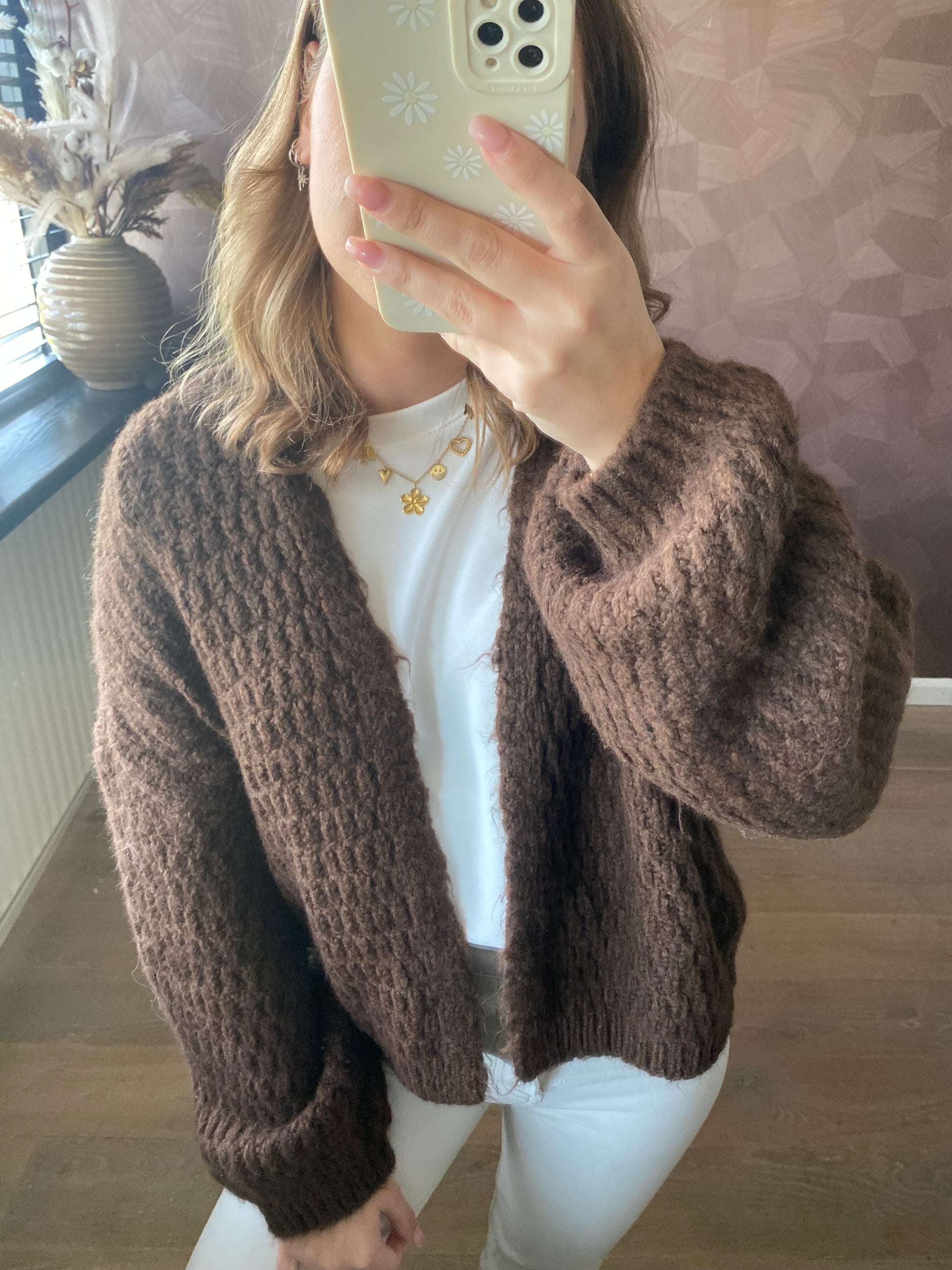 Oversized vest met ballonmouwen in bruin knit