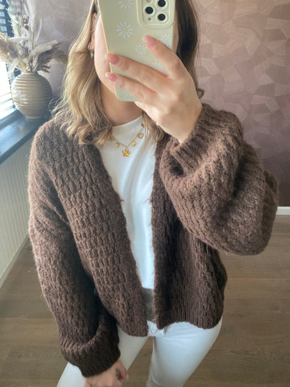 Oversized vest met ballonmouwen in bruin knit