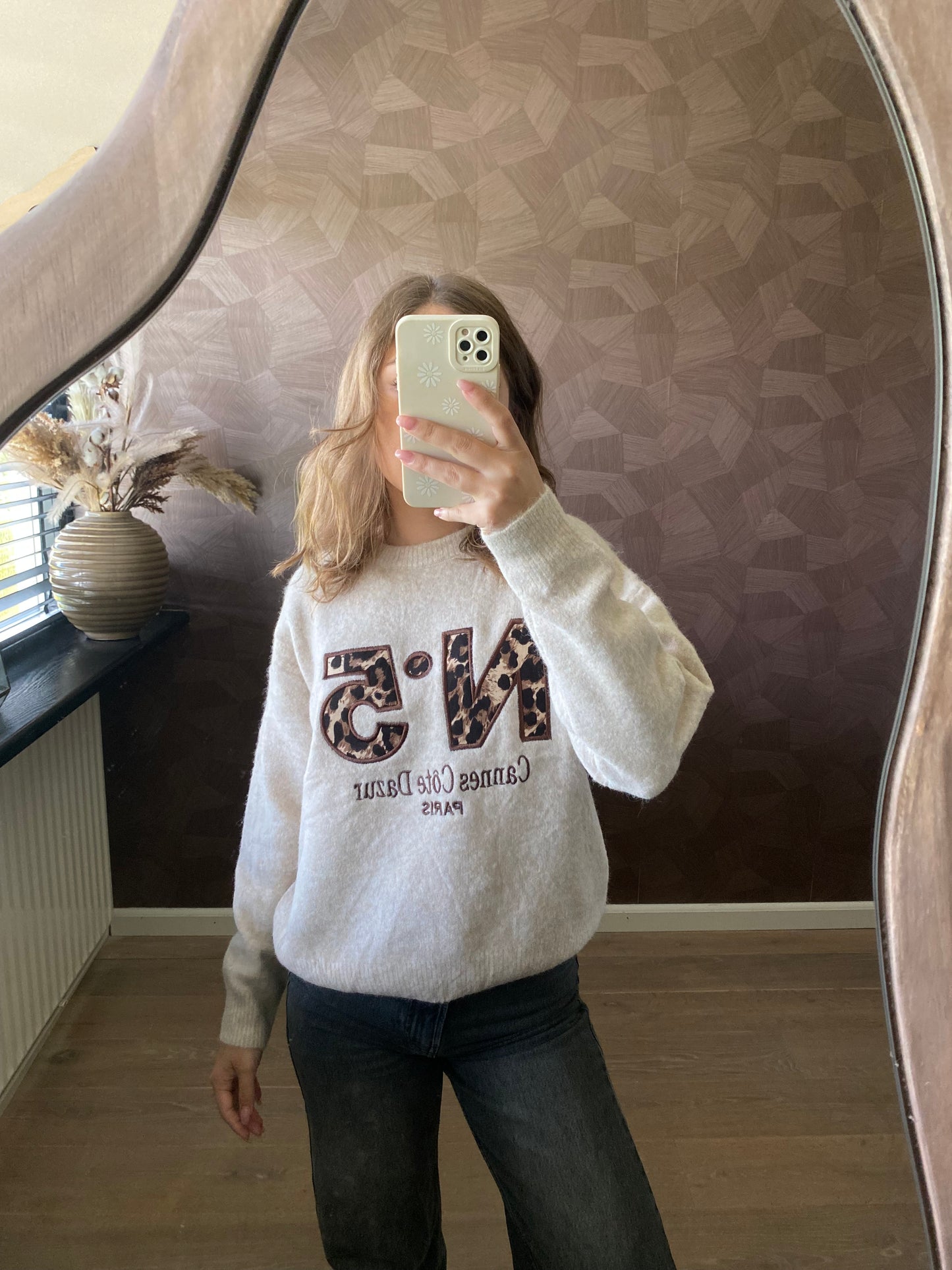 Comfortabele knit trui met opvallende panterprint design