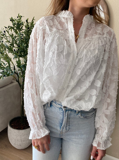 Elegante witte blouse met 3D bloemen voor dames